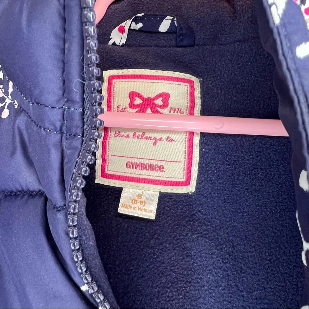 Gymboree Girls Snowflake Puffer Vest | Navy Pink Winter Coat | Size S‎ 6-8